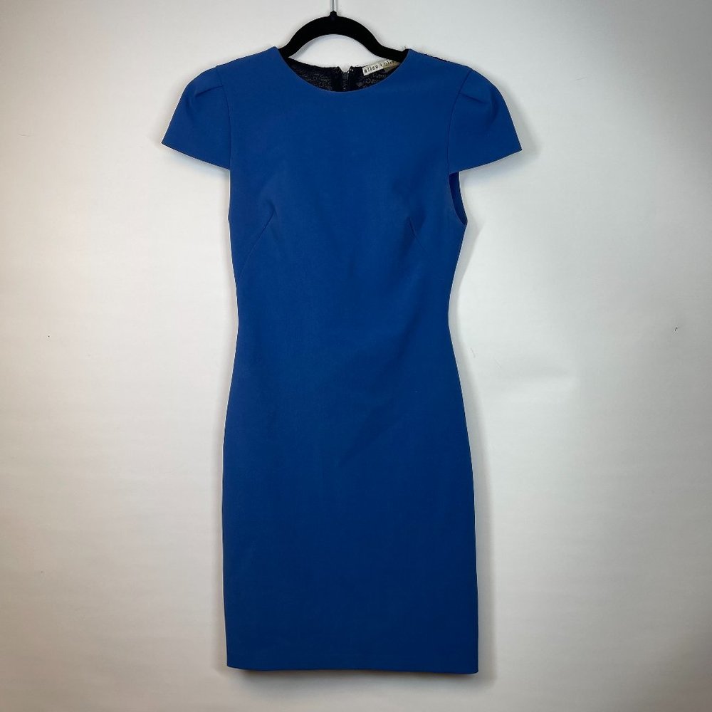 Alice & Olivia Women's Royal Blue Cap Sleeves & Lace Back Sheath Dress Size 0